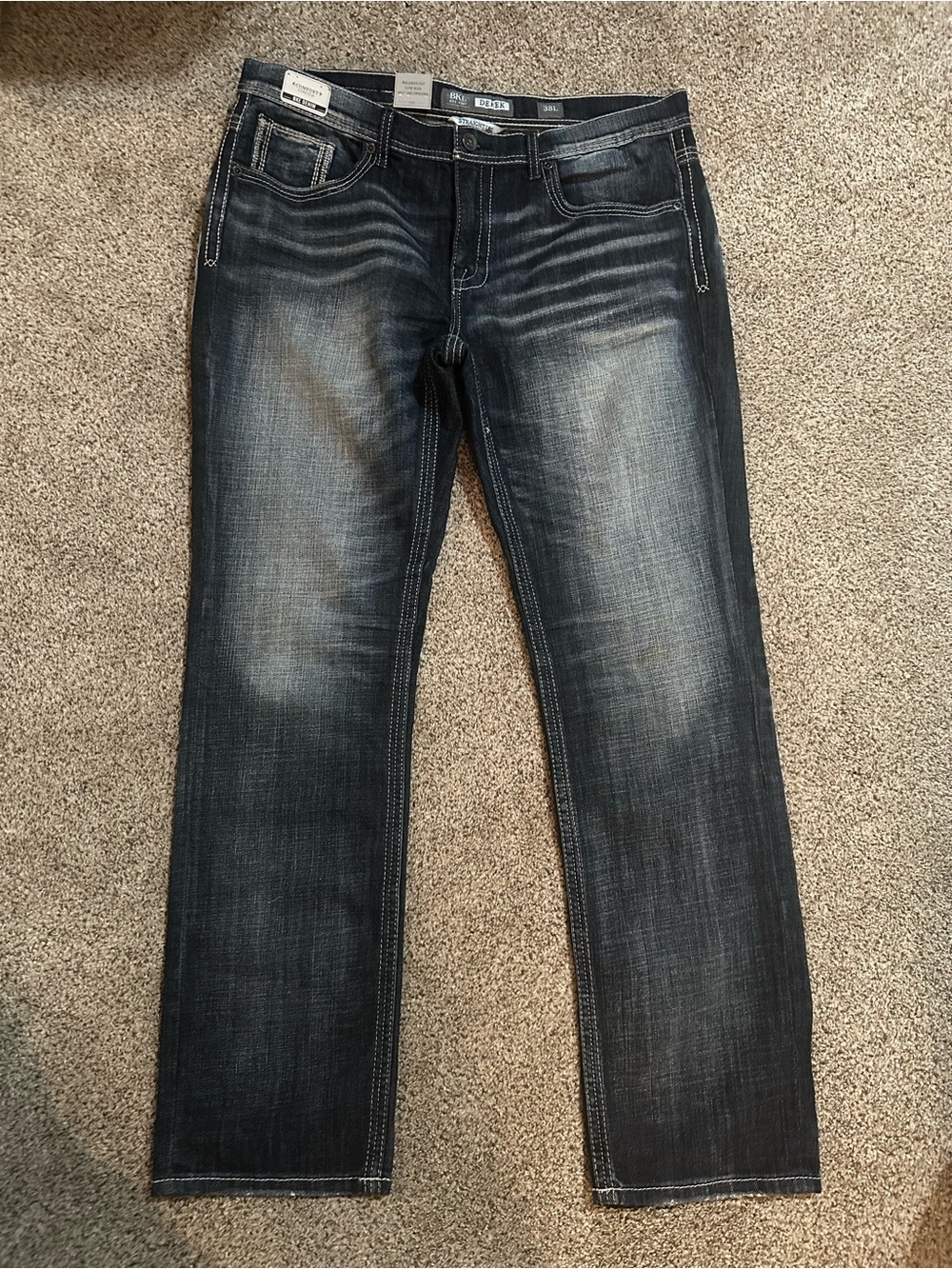 BKE Men's Straight Jeans in Dark Blue Fade
